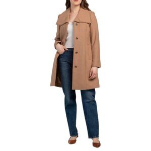 COLE HAAN Camel Wool Blend Oversized Collar Coat